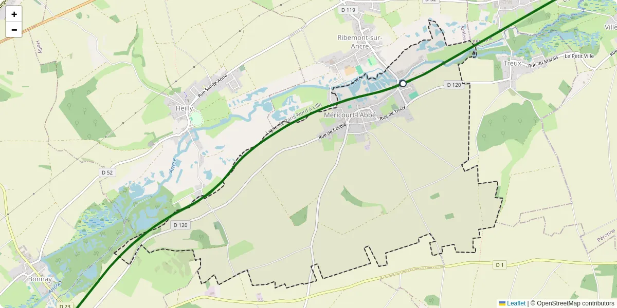 Carte du réseau de transport en commun à Méricourt-l'Abbé - lignes de bus et arrêts