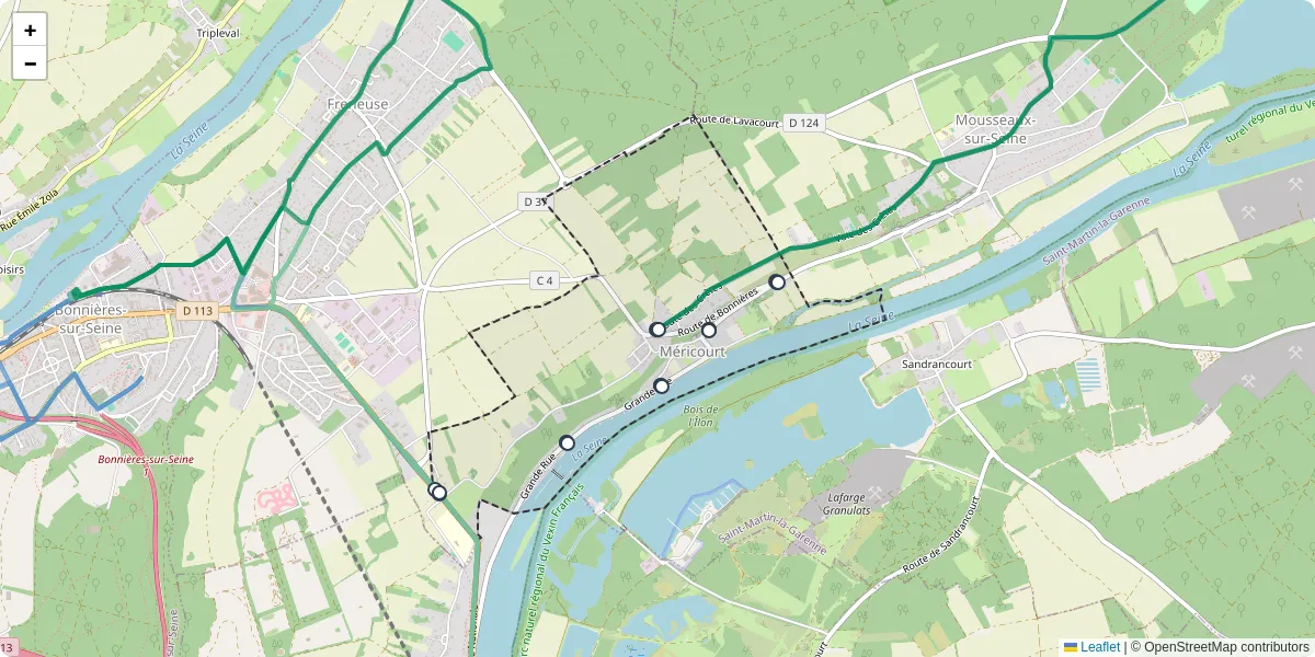 Carte du réseau de transport en commun à Méricourt - lignes de bus et arrêts