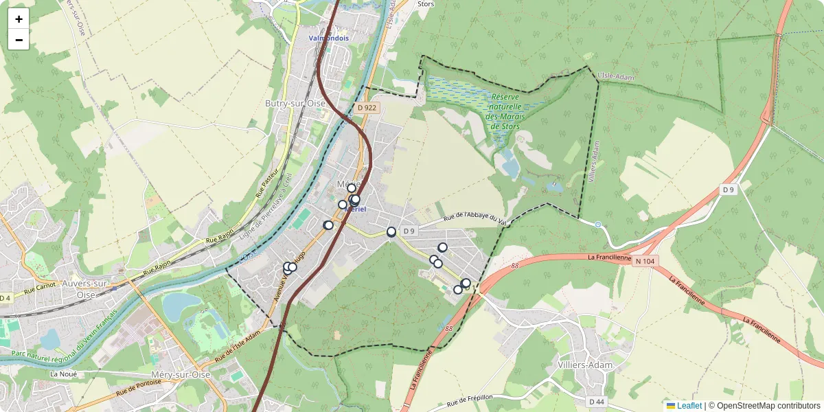 Carte du réseau de transport en commun à Mériel - lignes de bus et arrêts