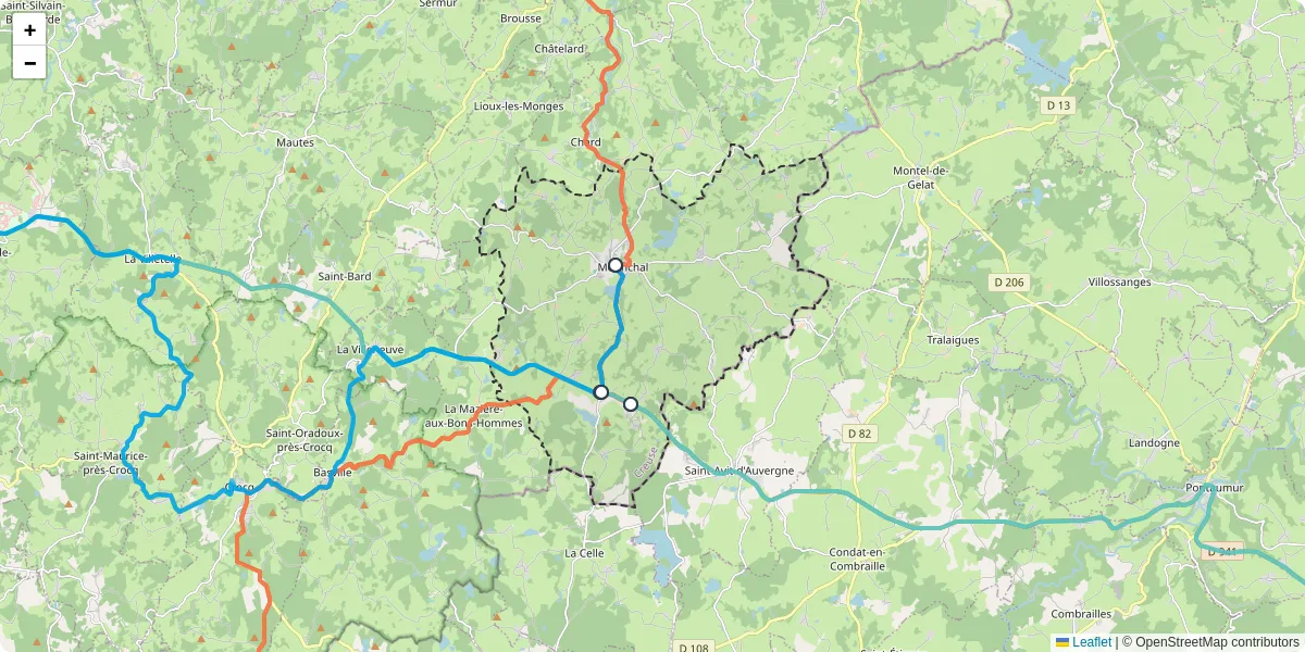 Carte du réseau de transport en commun à Mérinchal - lignes de bus et arrêts
