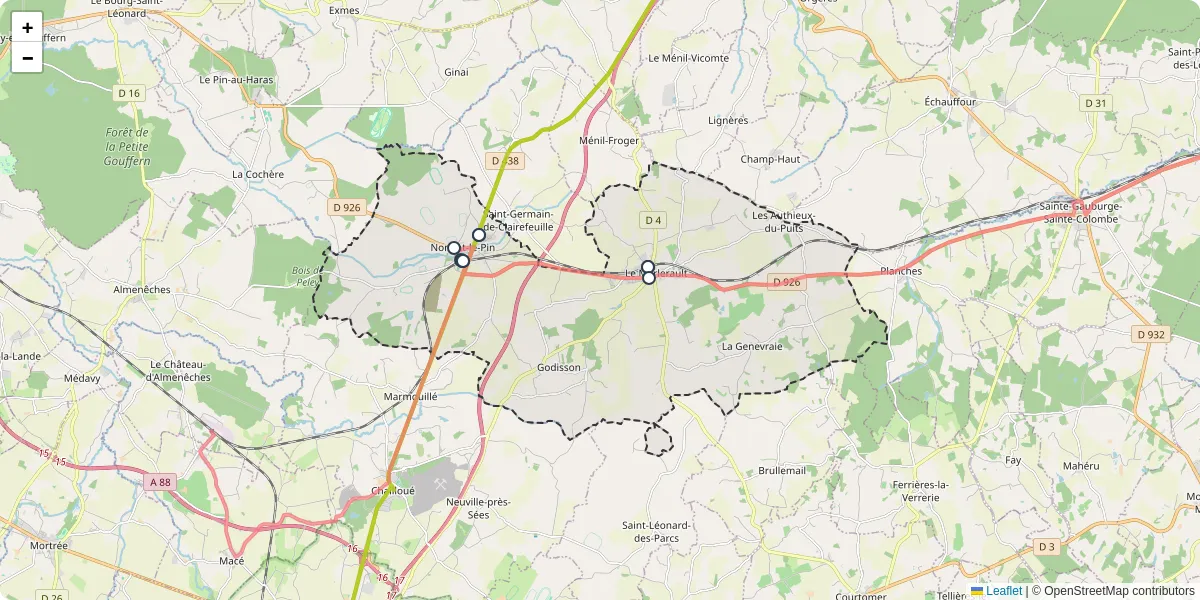 Carte du réseau de transport en commun à Merlerault-le-Pin - lignes de bus et arrêts