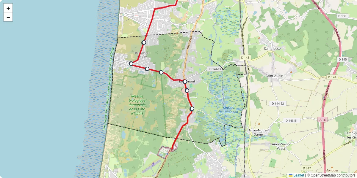 Carte du réseau de transport en commun à Merlimont - lignes de bus et arrêts