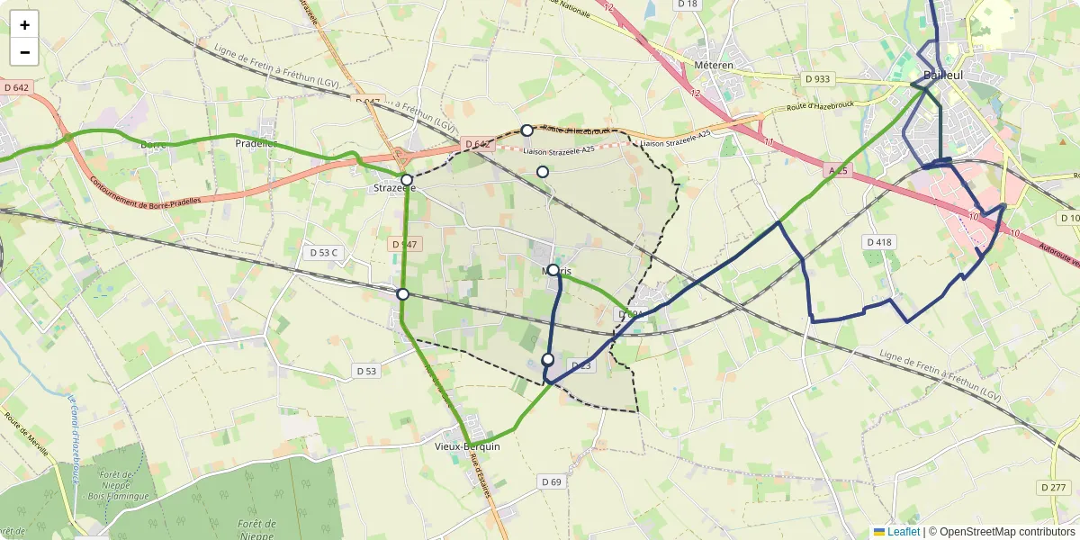 Carte du réseau de transport en commun à Merris - lignes de bus et arrêts