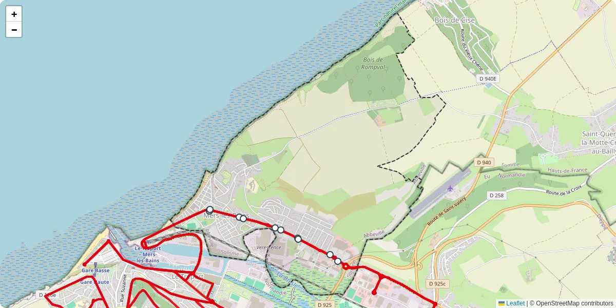 Carte du réseau de transport en commun à Mers-les-Bains - lignes de bus et arrêts