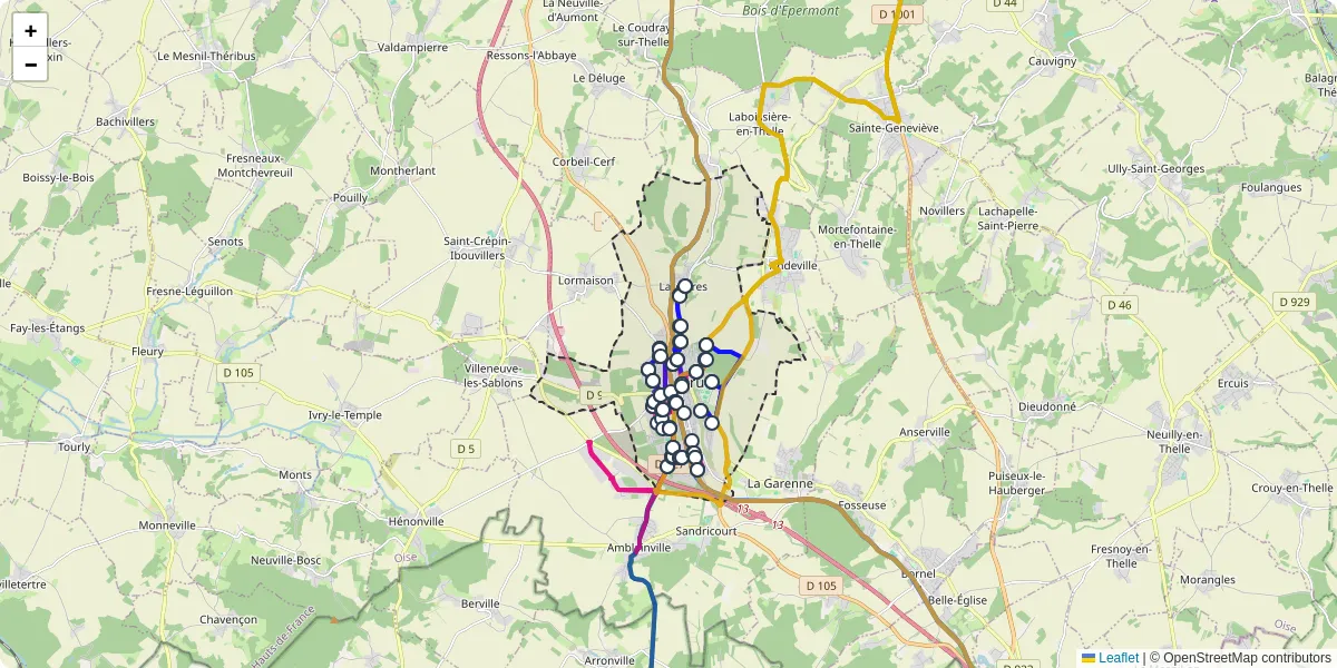 Carte du réseau de transport en commun à Méru - lignes de bus et arrêts