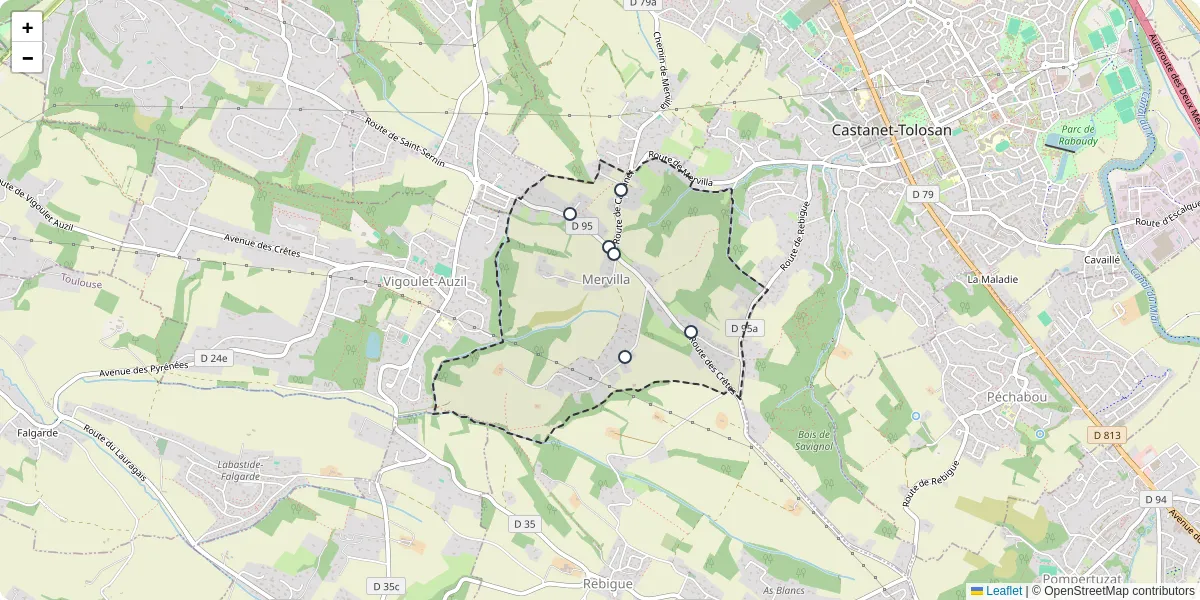 Carte du réseau de transport en commun à Mervilla - lignes de bus et arrêts