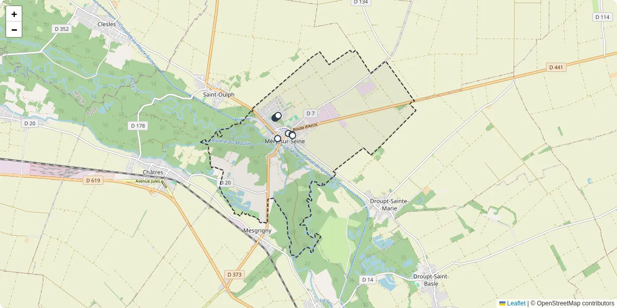 Carte du réseau de transport en commun à Méry-sur-Seine - lignes de bus et arrêts