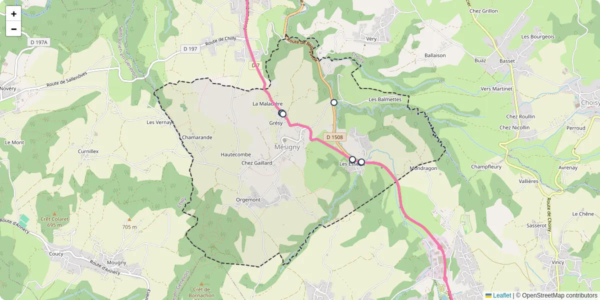 Carte du réseau de transport en commun à Mésigny - lignes de bus et arrêts