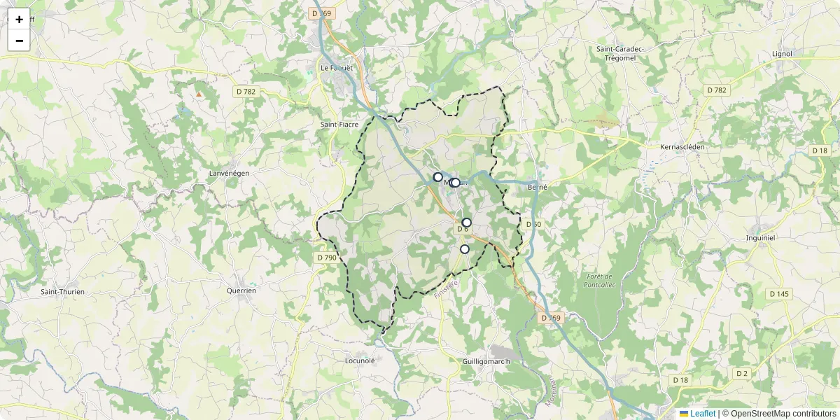 Carte du réseau de transport en commun à Meslan - lignes de bus et arrêts