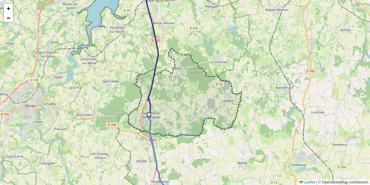 Carte du réseau de transport en commun à Mesnil-Roc'h - lignes de bus et arrêts