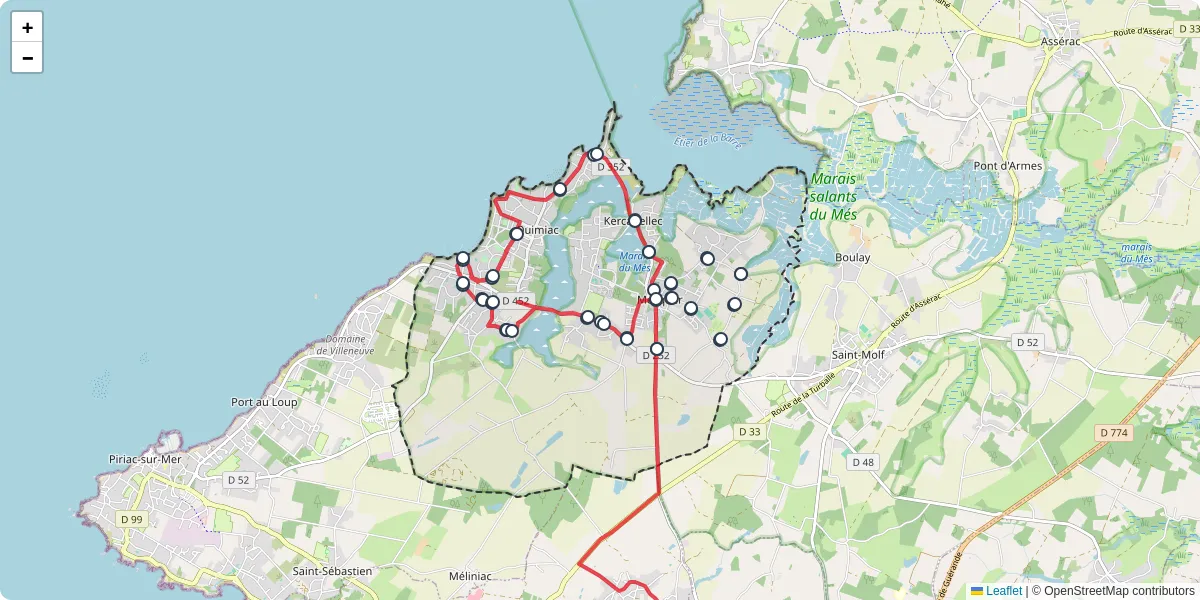 Carte du réseau de transport en commun à Mesquer - lignes de bus et arrêts