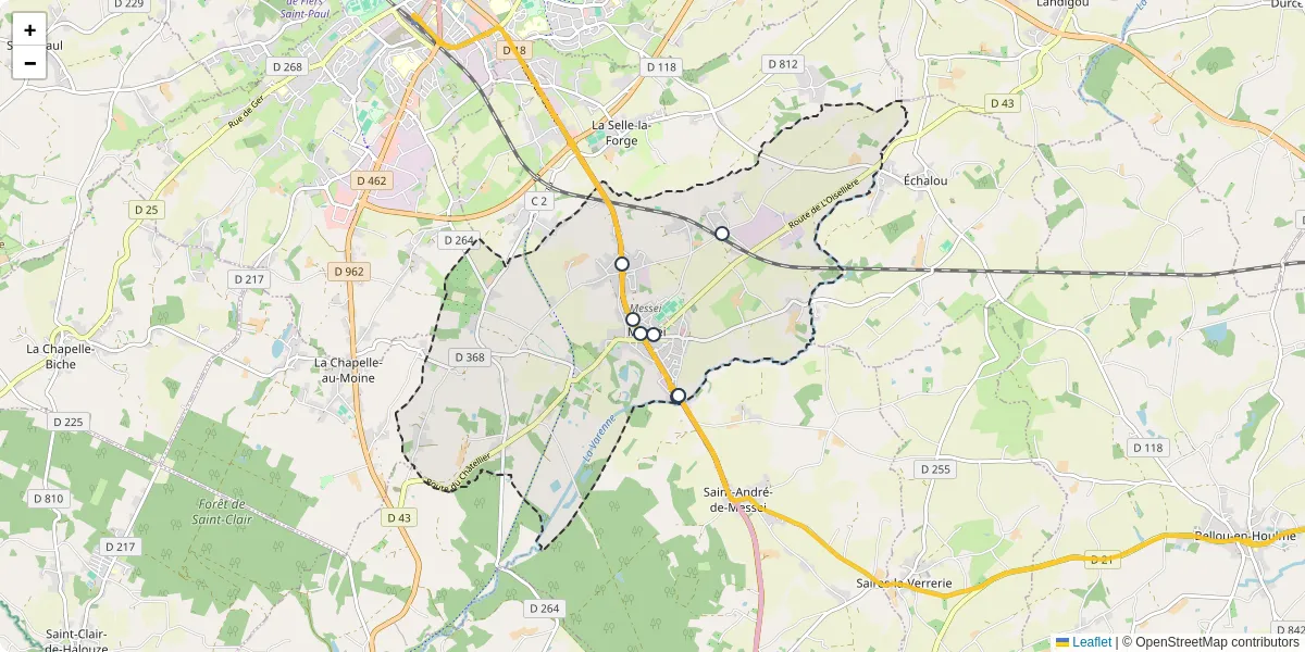 Carte du réseau de transport en commun à Messei - lignes de bus et arrêts