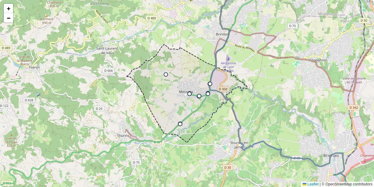Carte du réseau de transport en commun à Messimy - lignes de bus et arrêts