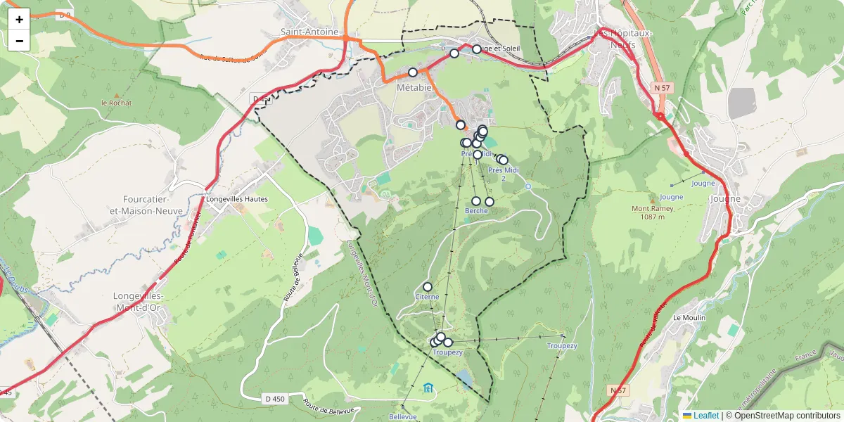 Carte du réseau de transport en commun à Métabief - lignes de bus et arrêts