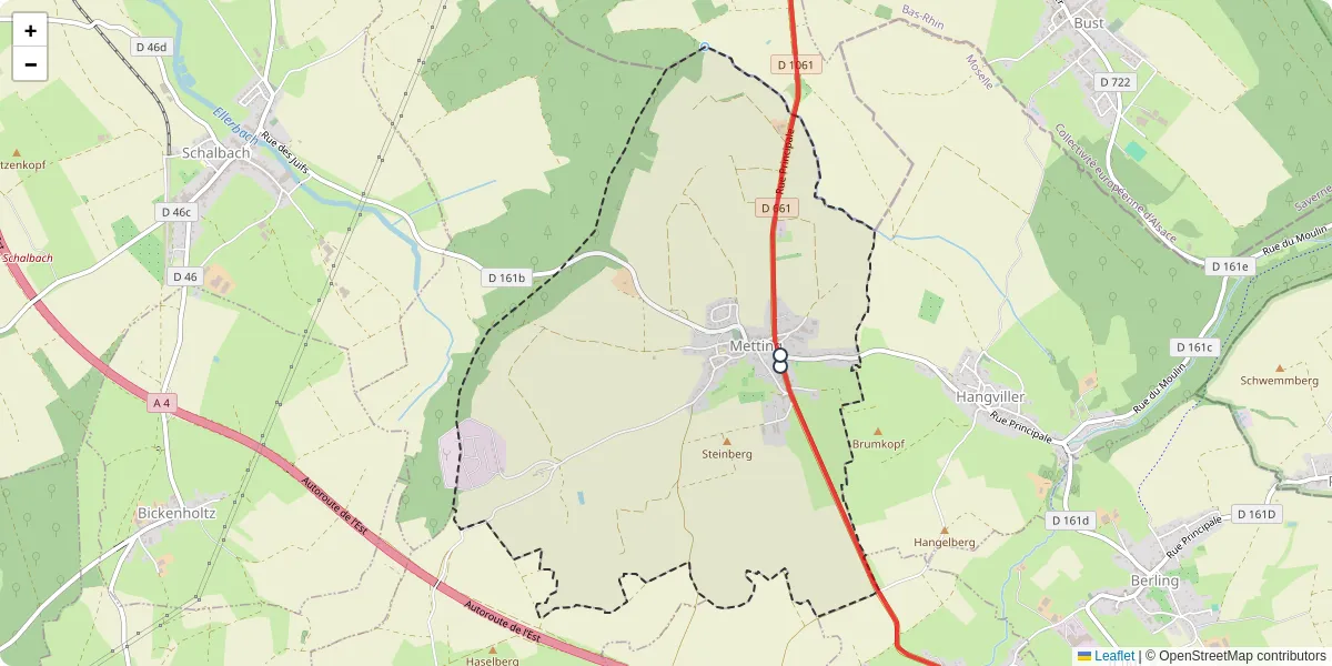 Carte du réseau de transport en commun à Metting - lignes de bus et arrêts