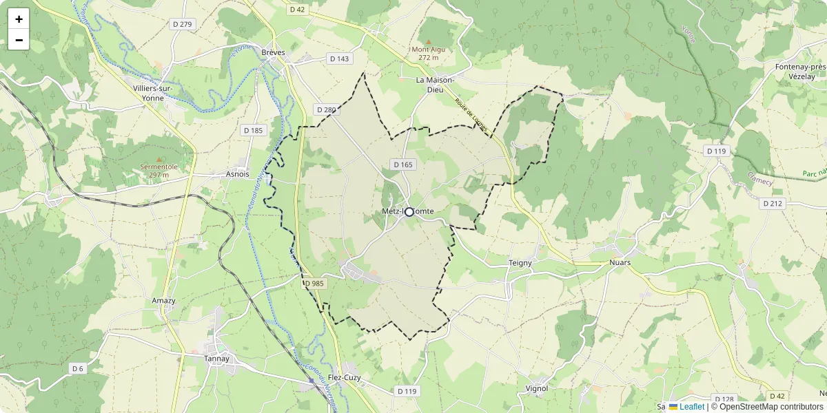 Carte du réseau de transport en commun à Metz-le-Comte - lignes de bus et arrêts