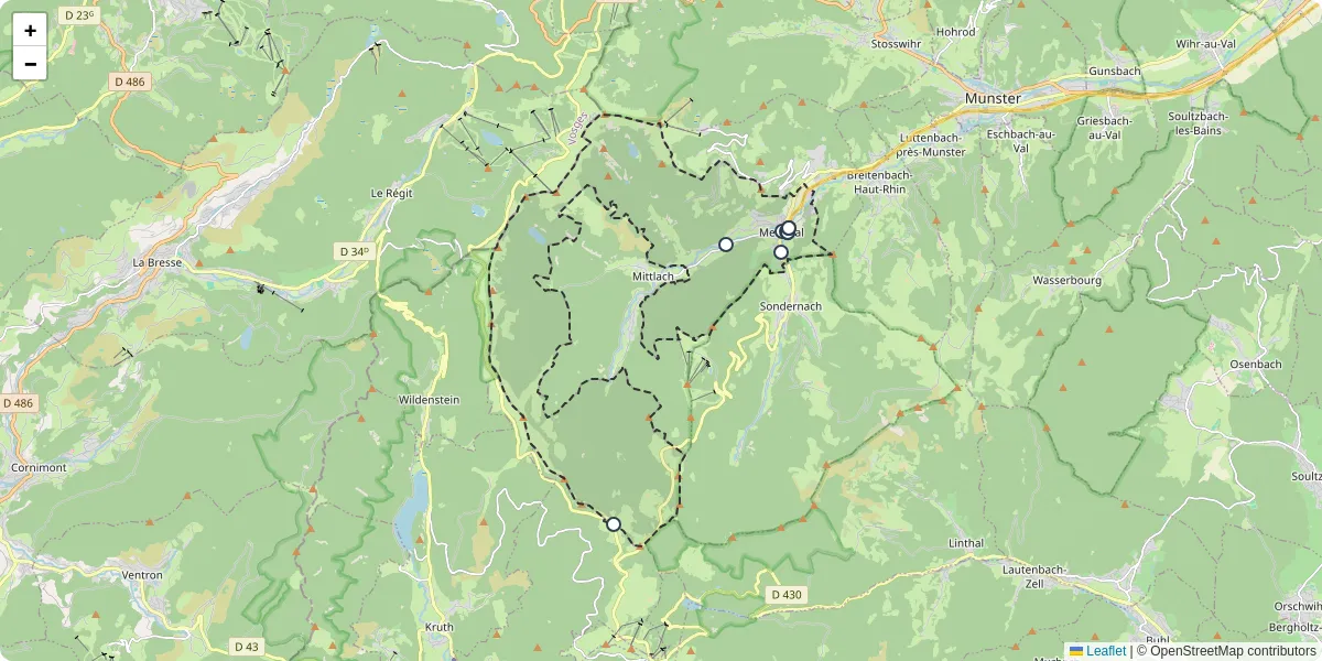 Carte du réseau de transport en commun à Metzeral - lignes de bus et arrêts