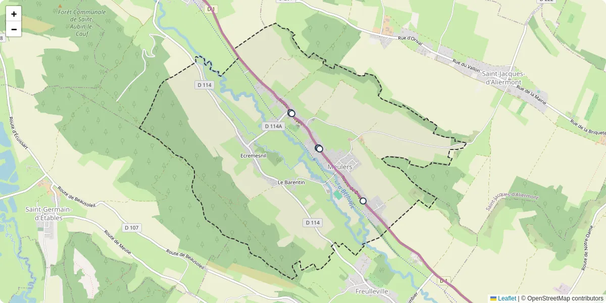 Carte du réseau de transport en commun à Meulers - lignes de bus et arrêts