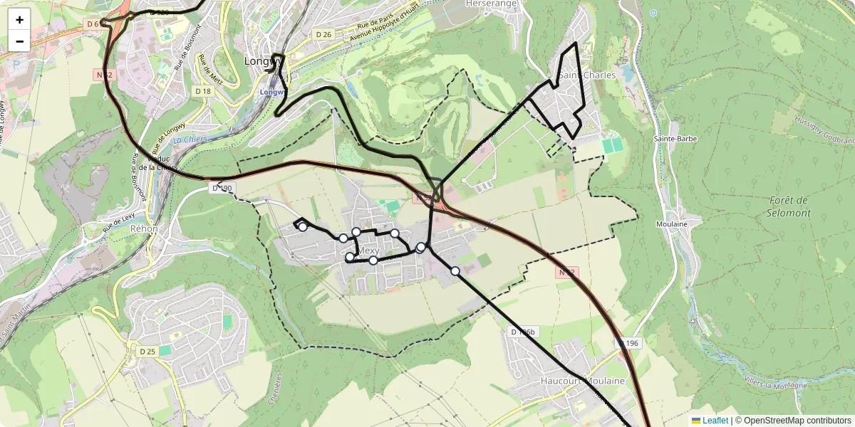 Carte du réseau de transport en commun à Mexy - lignes de bus et arrêts