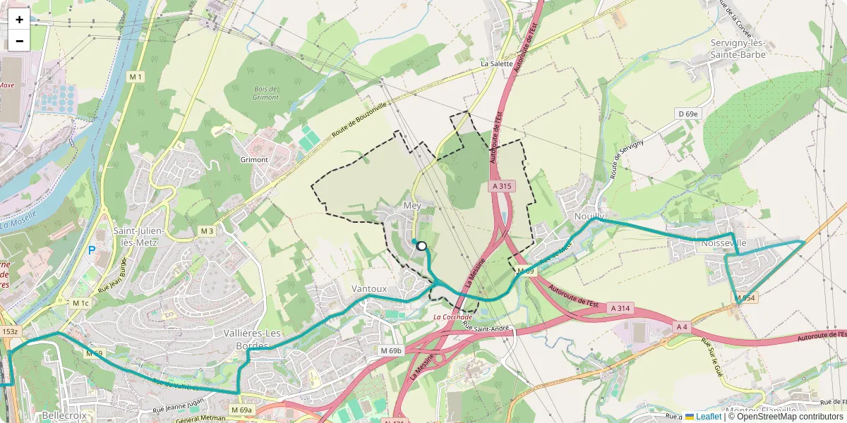 Carte du réseau de transport en commun à Mey - lignes de bus et arrêts