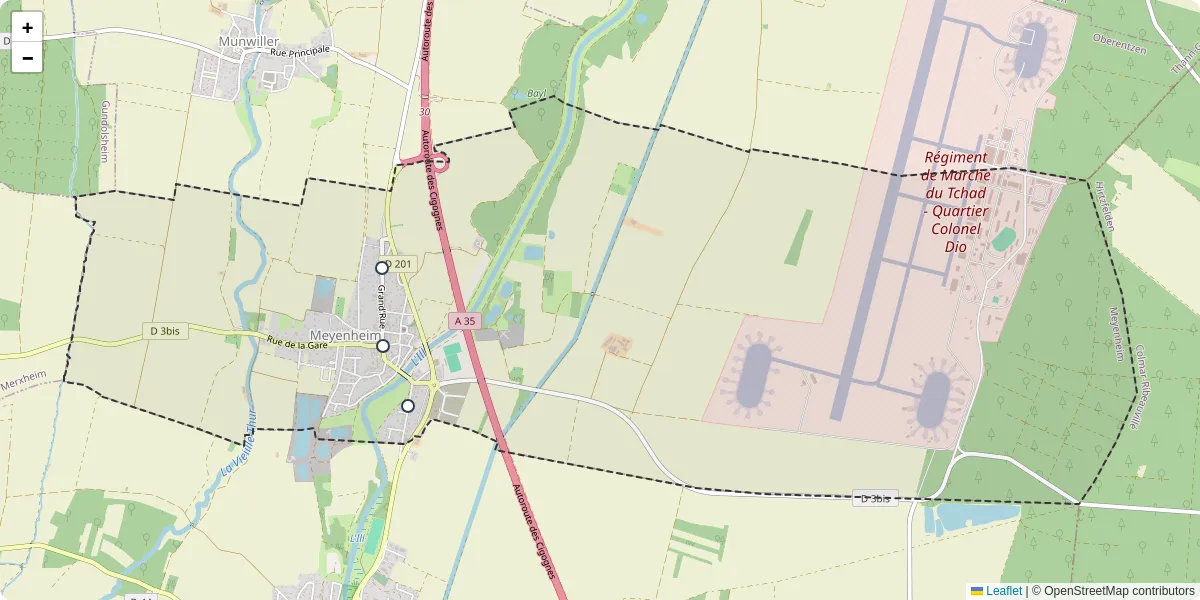 Carte du réseau de transport en commun à Meyenheim - lignes de bus et arrêts