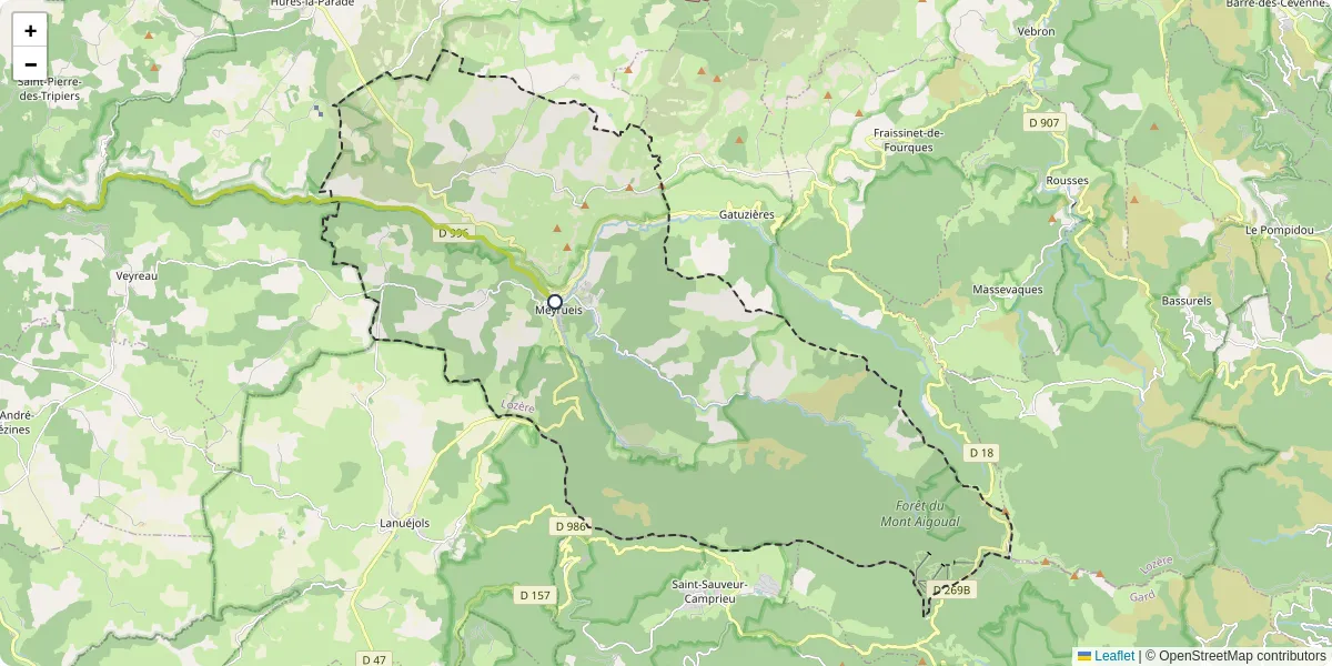 Carte du réseau de transport en commun à Meyrueis - lignes de bus et arrêts