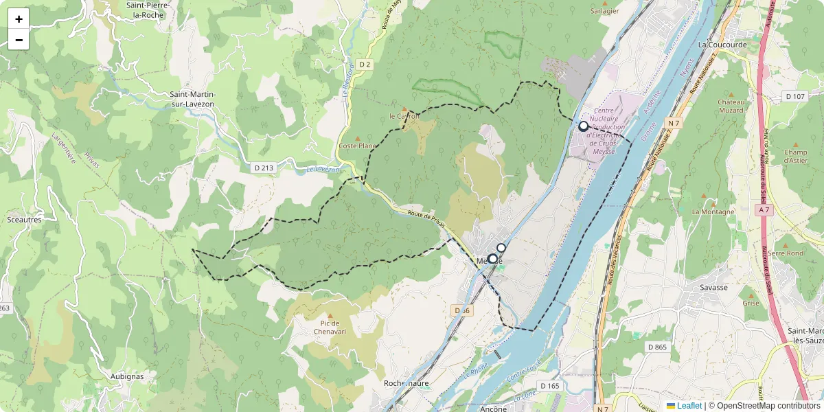 Carte du réseau de transport en commun à Meysse - lignes de bus et arrêts