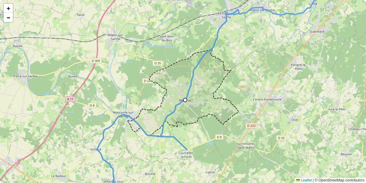 Carte du réseau de transport en commun à Mézeray - lignes de bus et arrêts