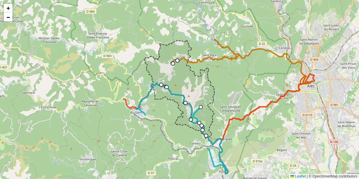 Carte du réseau de transport en commun à Mialet - lignes de bus et arrêts
