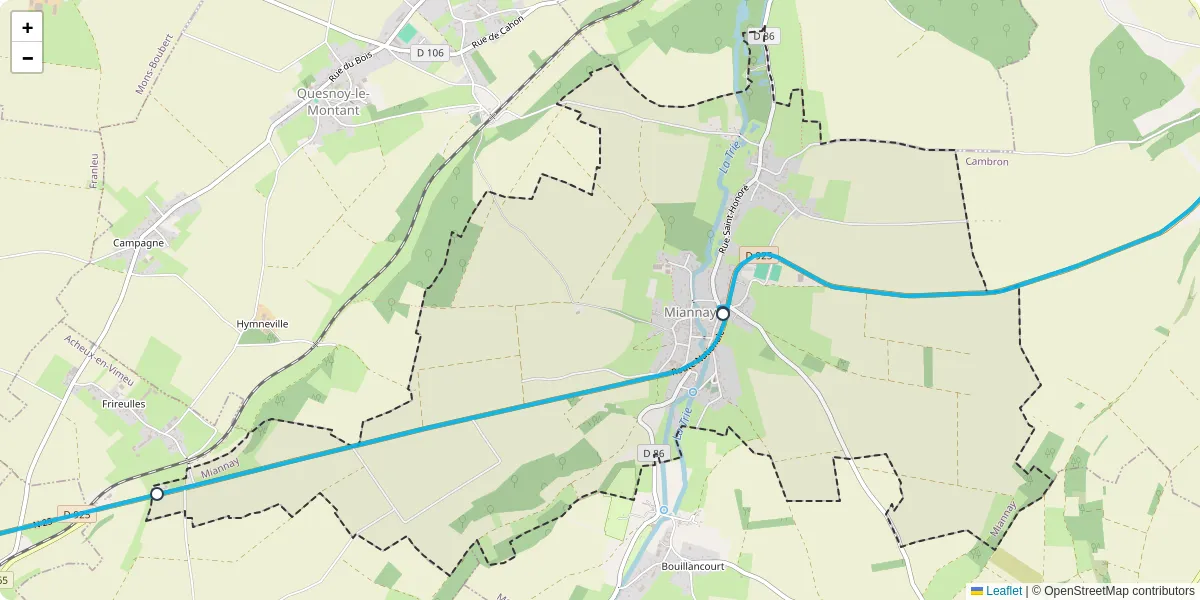 Carte du réseau de transport en commun à Miannay - lignes de bus et arrêts