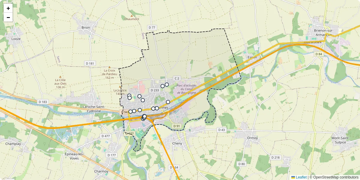 Carte du réseau de transport en commun à Migennes - lignes de bus et arrêts