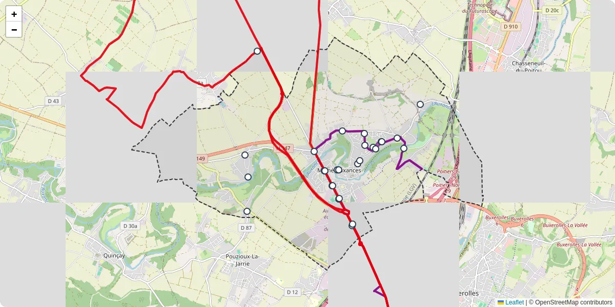 Carte du réseau de transport en commun à Migné-Auxances - lignes de bus et arrêts