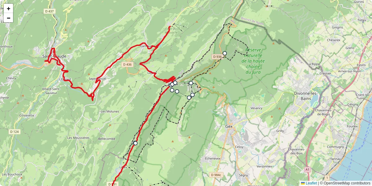 Carte du réseau de transport en commun à Mijoux - lignes de bus et arrêts