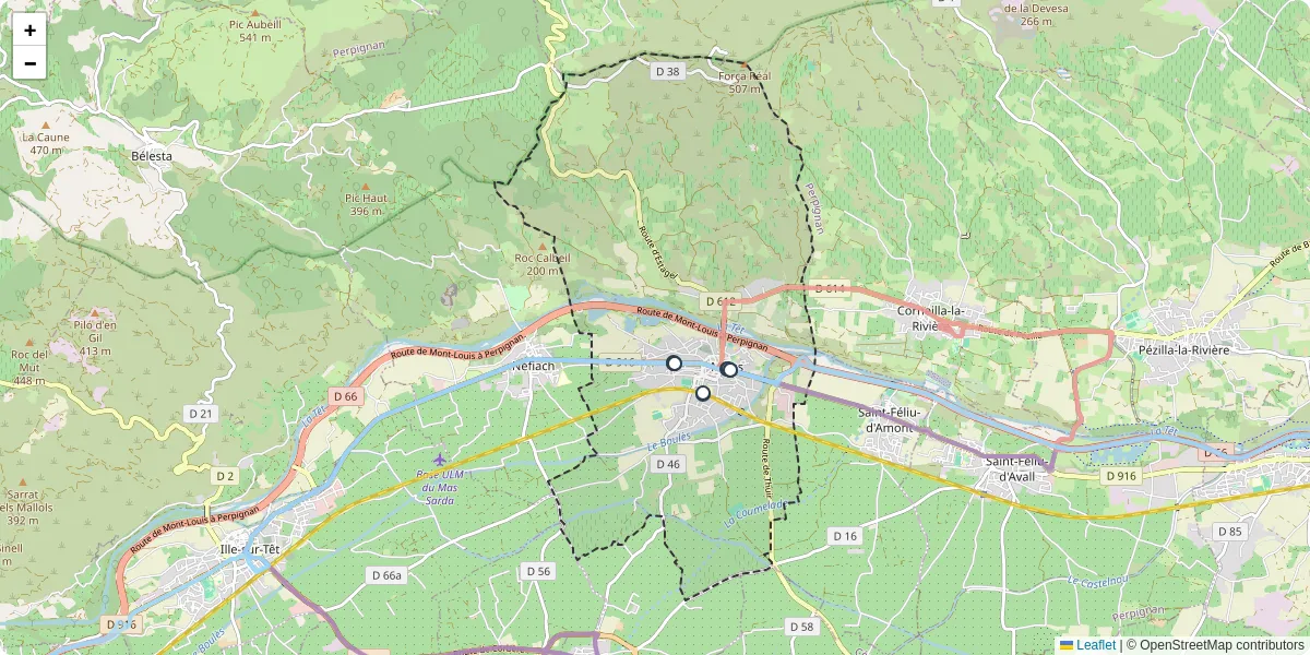 Carte du réseau de transport en commun à Millas - lignes de bus et arrêts