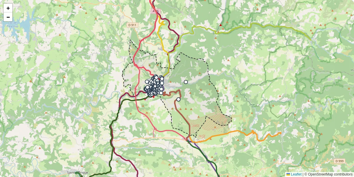 Carte du réseau de transport en commun à Millau - lignes de bus et arrêts