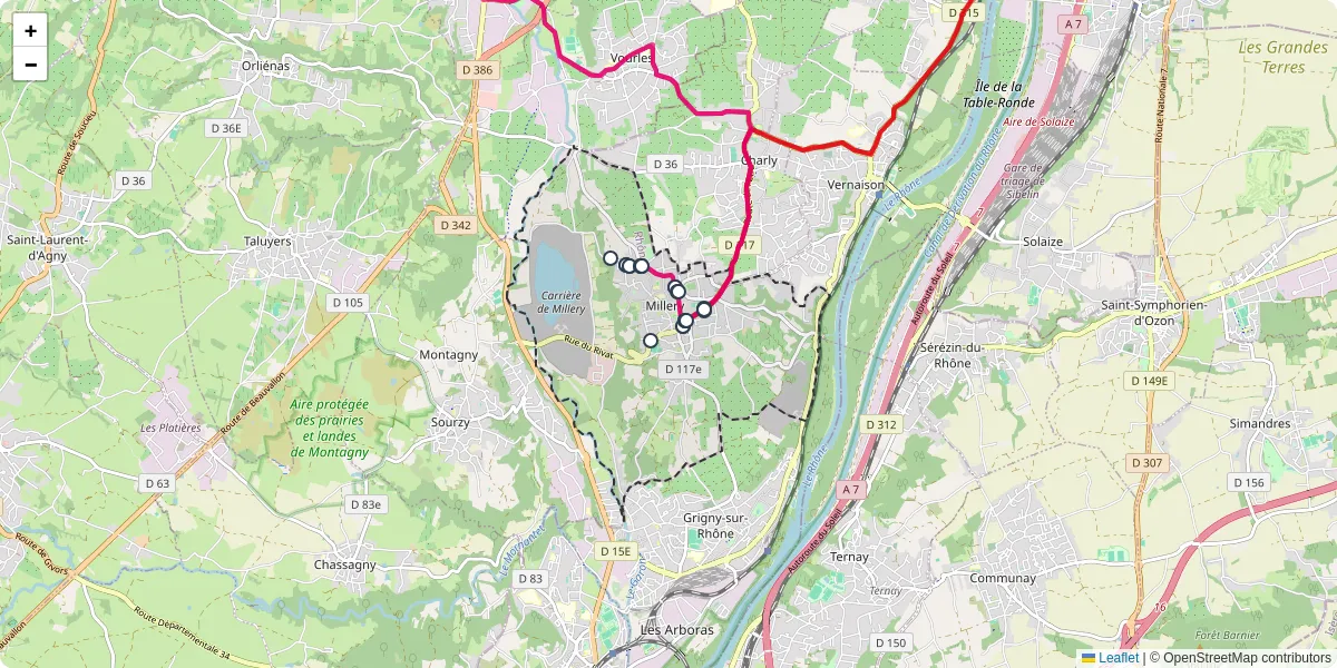 Carte du réseau de transport en commun à Millery - lignes de bus et arrêts
