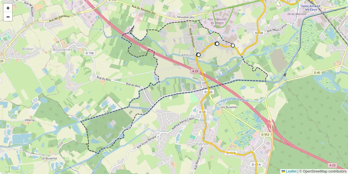 Carte du réseau de transport en commun à Millonfosse - lignes de bus et arrêts