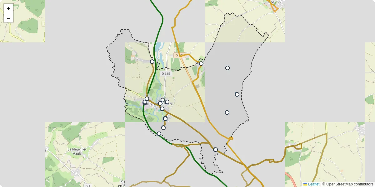 Carte du réseau de transport en commun à Milly-sur-Thérain - lignes de bus et arrêts