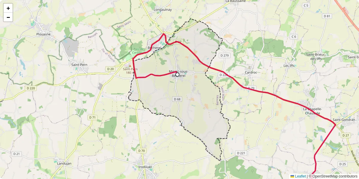 Carte du réseau de transport en commun à Miniac-sous-Bécherel - lignes de bus et arrêts