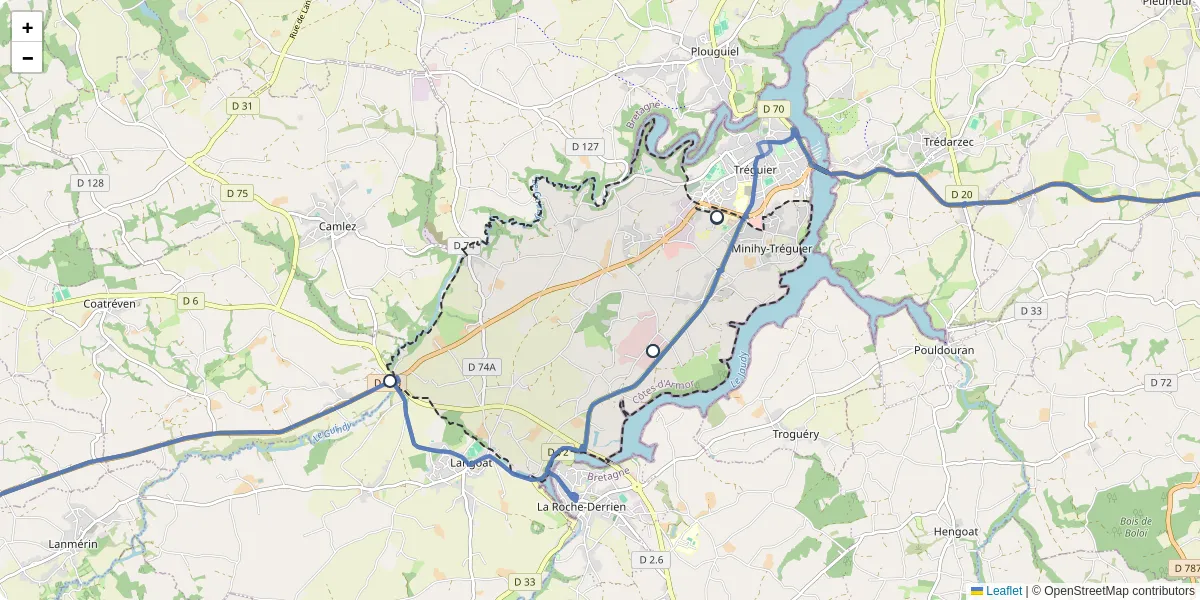 Carte du réseau de transport en commun à Minihy-Tréguier - lignes de bus et arrêts