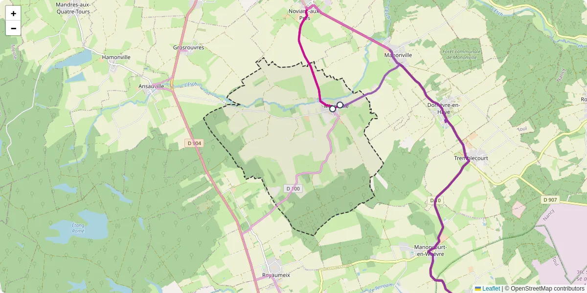 Carte du réseau de transport en commun à Minorville - lignes de bus et arrêts