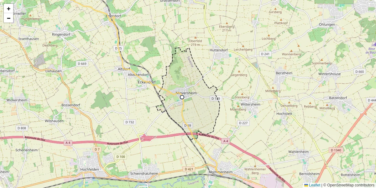 Carte du réseau de transport en commun à Minversheim - lignes de bus et arrêts