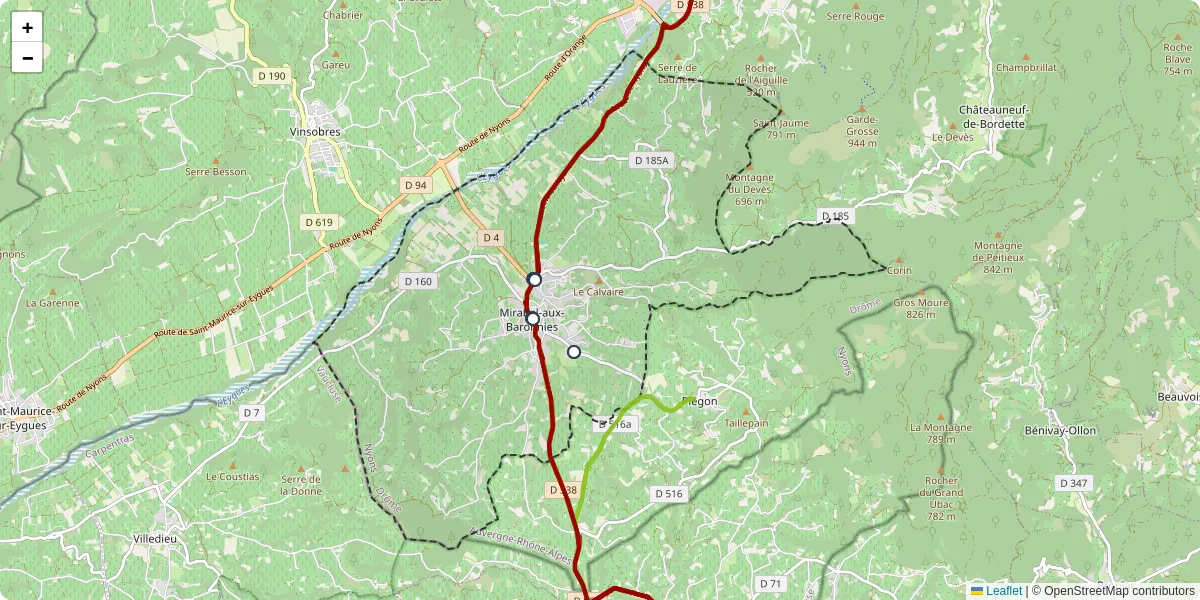 Carte du réseau de transport en commun à Mirabel-aux-Baronnies - lignes de bus et arrêts