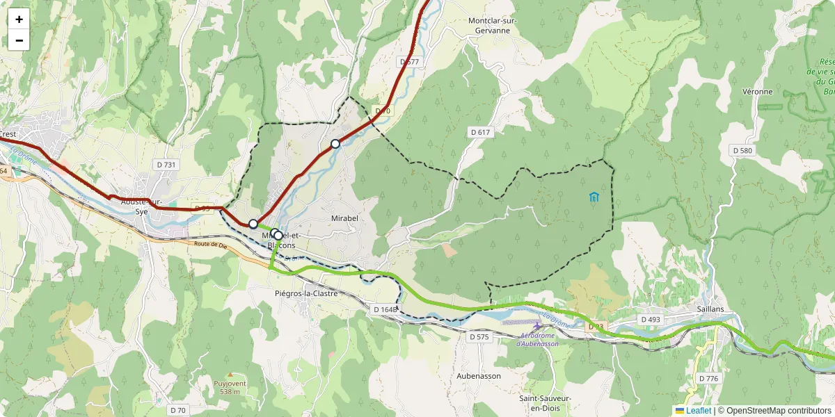 Carte du réseau de transport en commun à Mirabel-et-Blacons - lignes de bus et arrêts