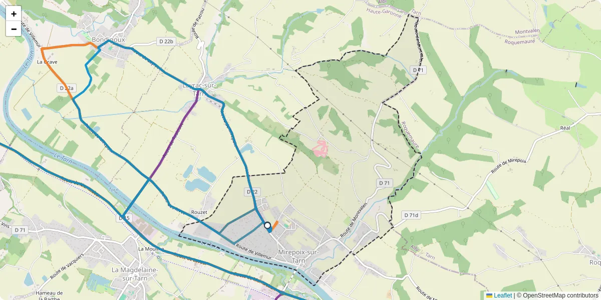 Carte du réseau de transport en commun à Mirepoix-sur-Tarn - lignes de bus et arrêts