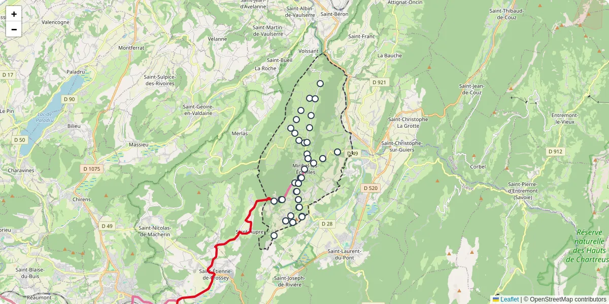 Carte du réseau de transport en commun à Miribel-les-Échelles - lignes de bus et arrêts