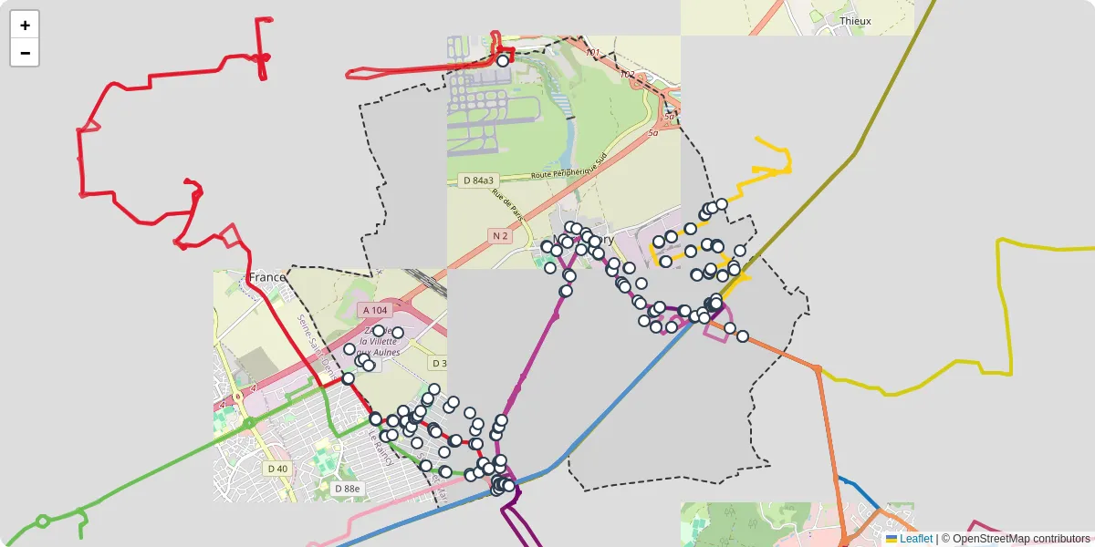 Carte du réseau de transport en commun à Mitry-Mory - lignes de bus et arrêts
