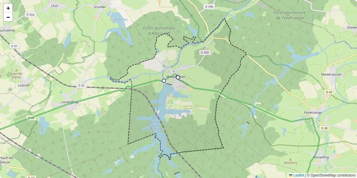 Carte du réseau de transport en commun à Mittersheim - lignes de bus et arrêts