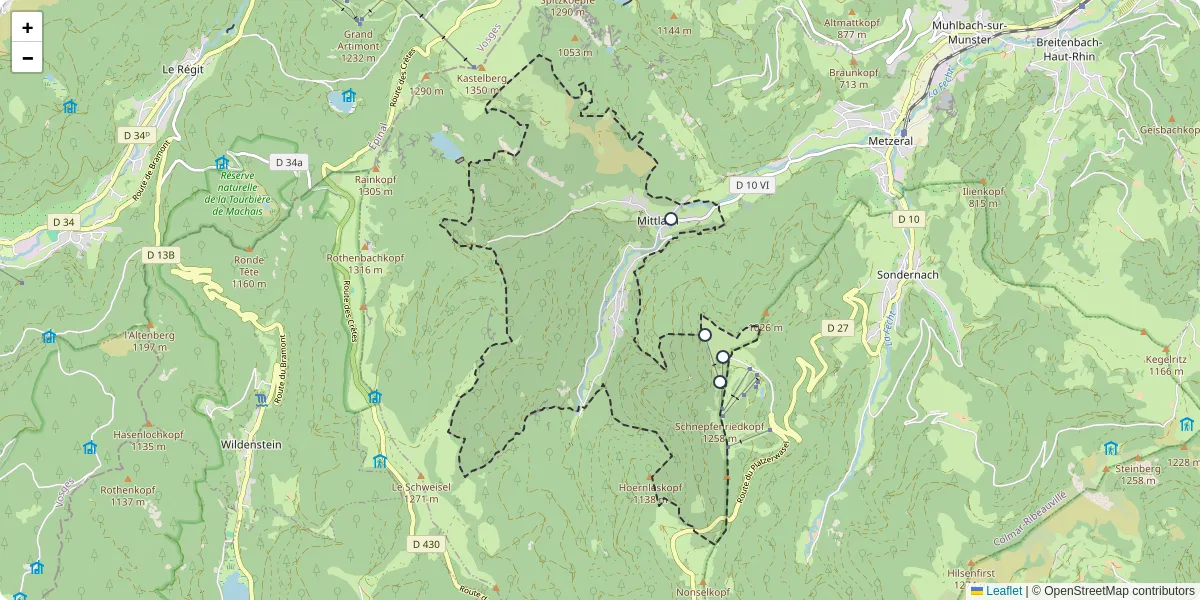Carte du réseau de transport en commun à Mittlach - lignes de bus et arrêts