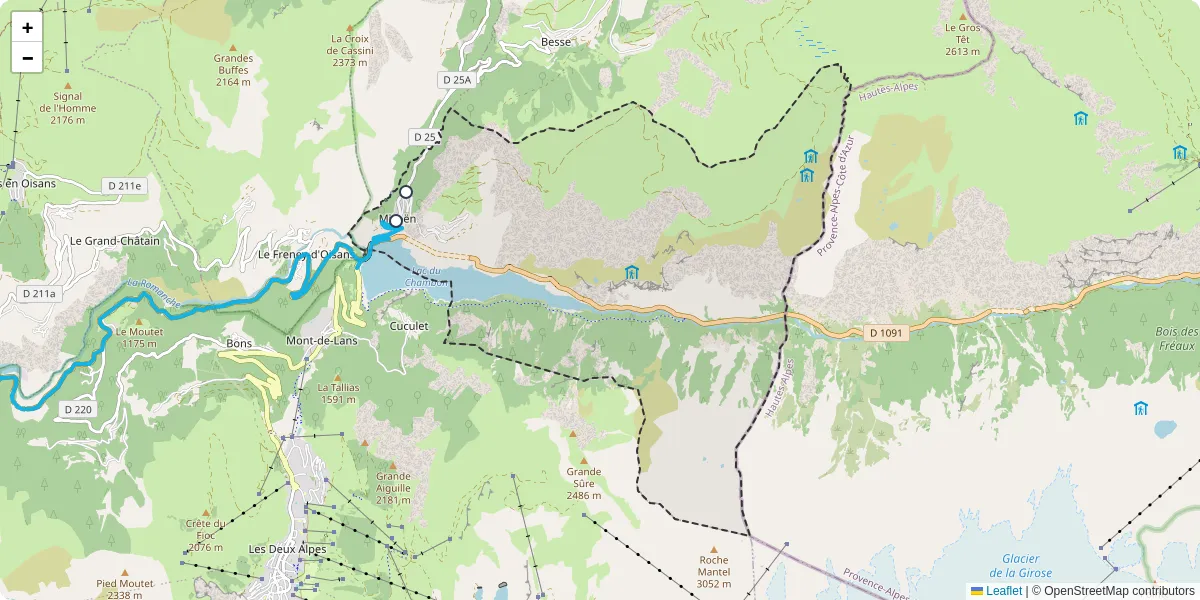 Carte du réseau de transport en commun à Mizoën - lignes de bus et arrêts